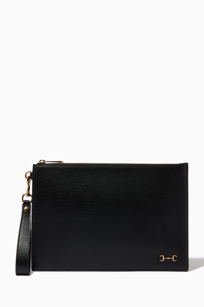 

Horsebit Pouch in Calfskin Leather, Black