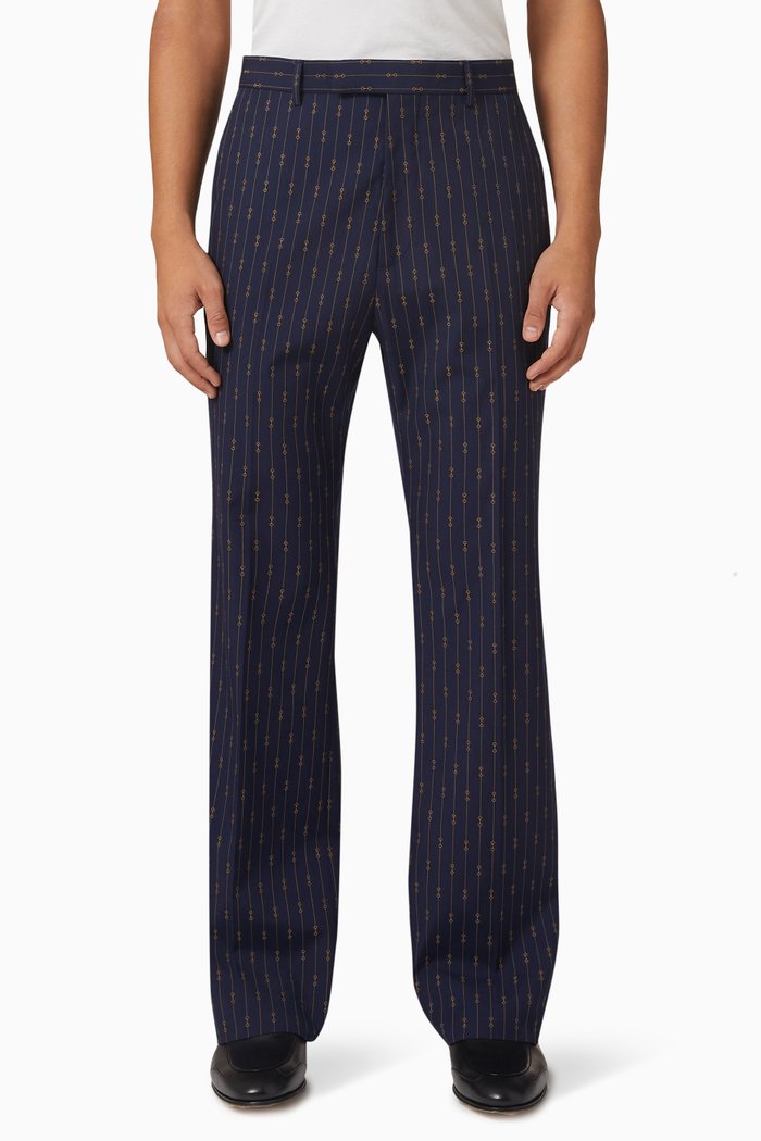 

Horsebit Stripe Tailored Pants in Wool, Blue