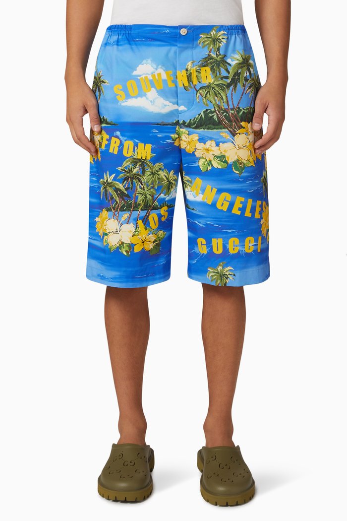 

Printed Shorts in Cotton Poplin, Blue