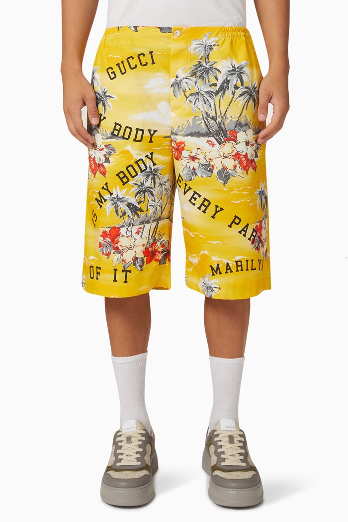 

Printed Bermudas in Cotton Poplin, Yellow