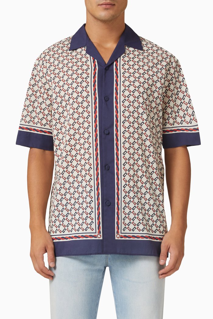 

Geometric G Print Bowling Shirt in Muslin, Multicolour