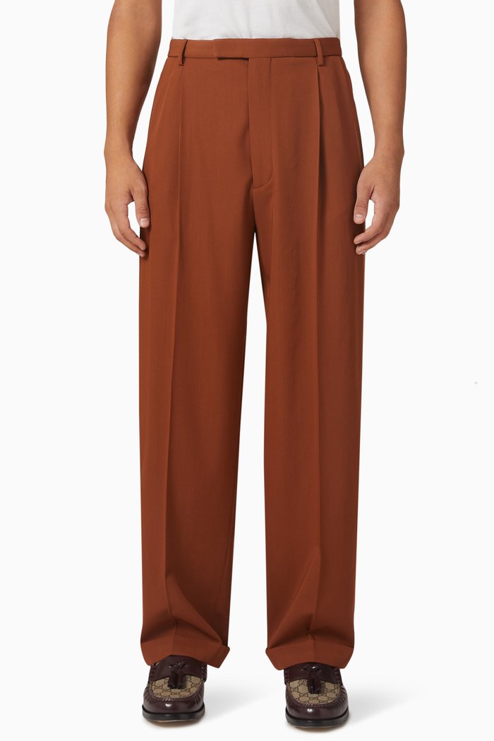 Gucci Label Relaxed Trousers in Wool, Red