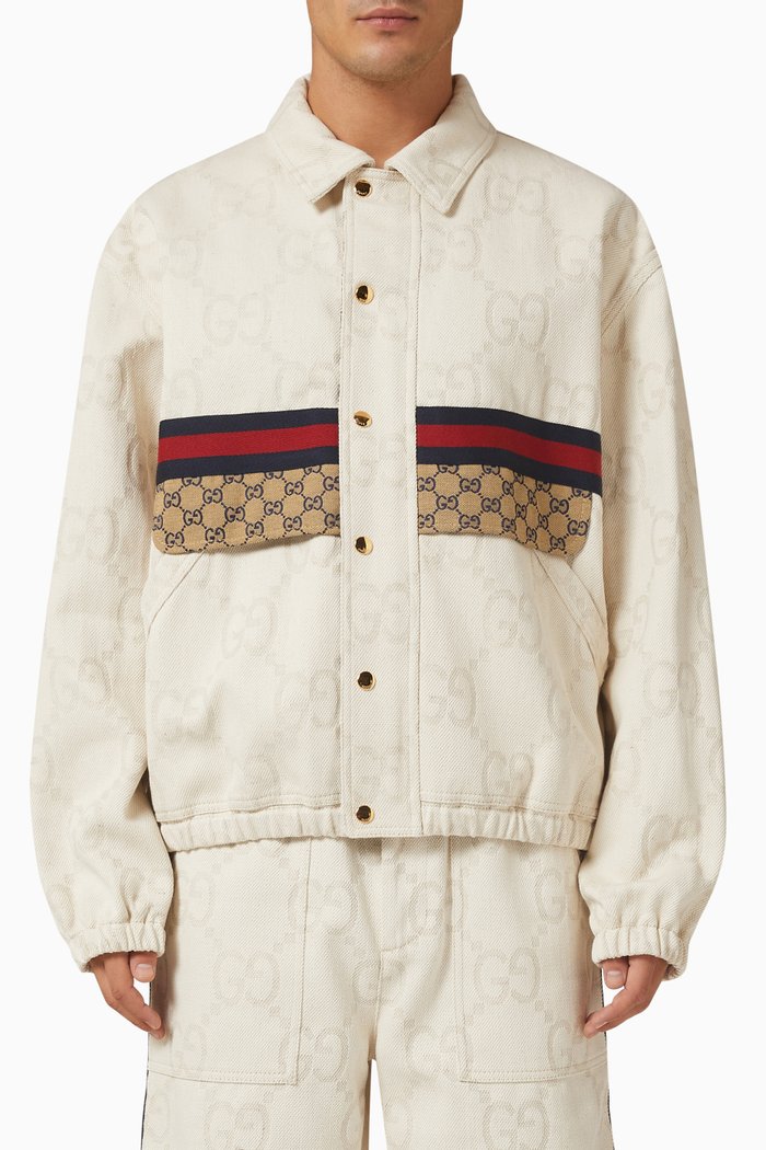 

Maxi GG Denim Jacket in Cotton-linen Blend, Neutral