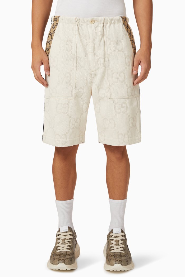 

Maxi GG Denim Shorts in Cotton-linen Blend, Neutral