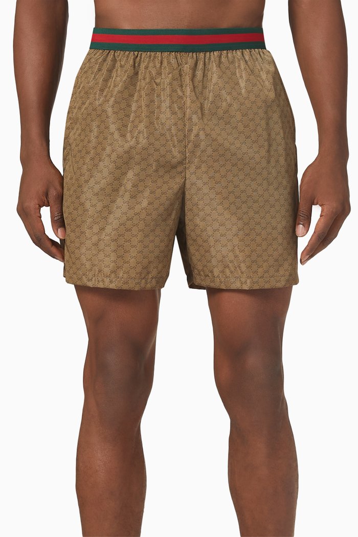 

Logo GG Jacquard Swim Shorts in Nylon, Brown