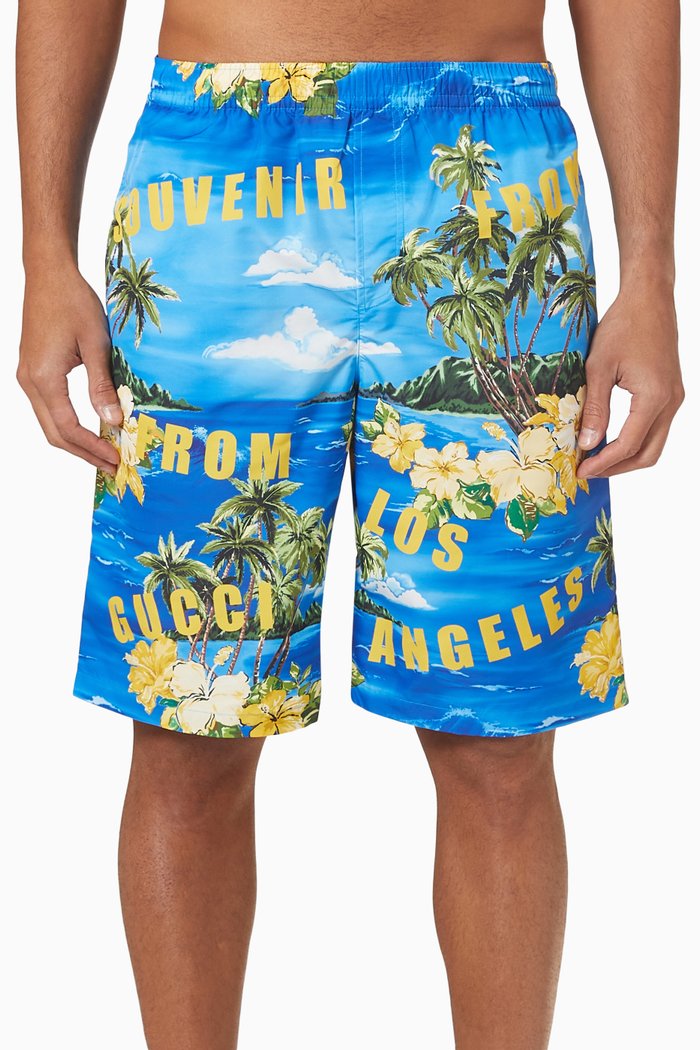 

Printed Swim Shorts in Nylon, Blue