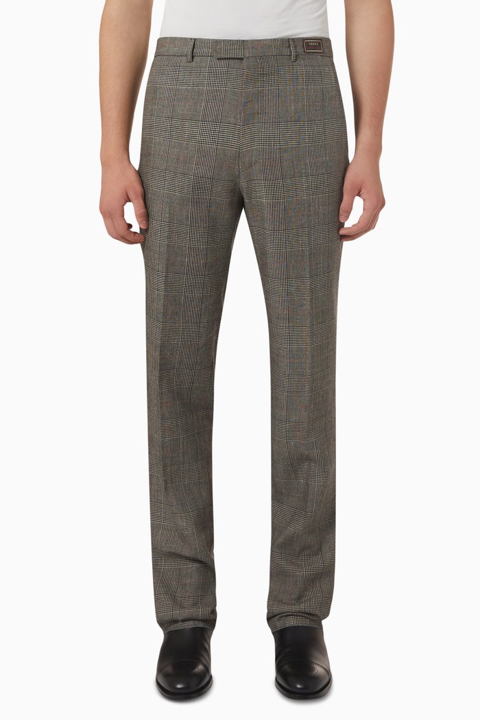 Prince of Wales Pants in Wool & Linen, Grey