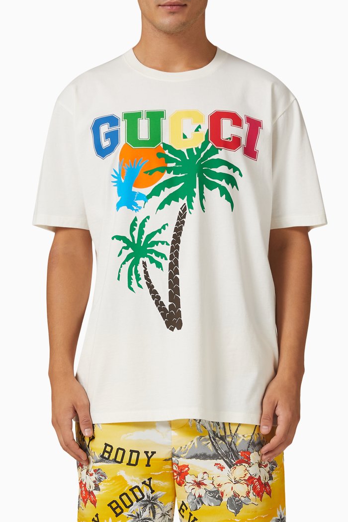 

Gucci Palms Print T-shirt in Cotton Jersey, Neutral