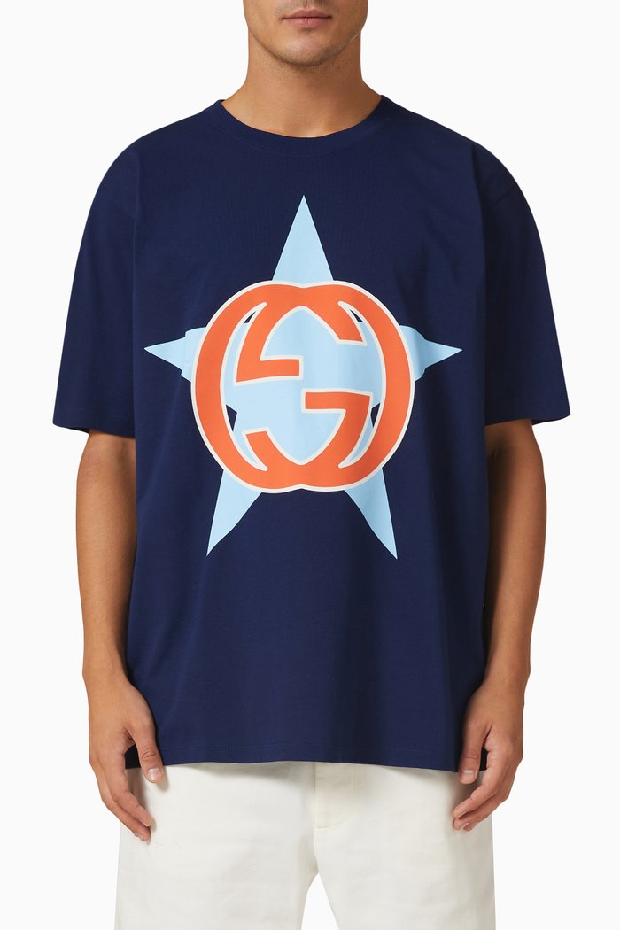 

Interlocking G Star Print T-shirt in Cotton Jersey, Blue