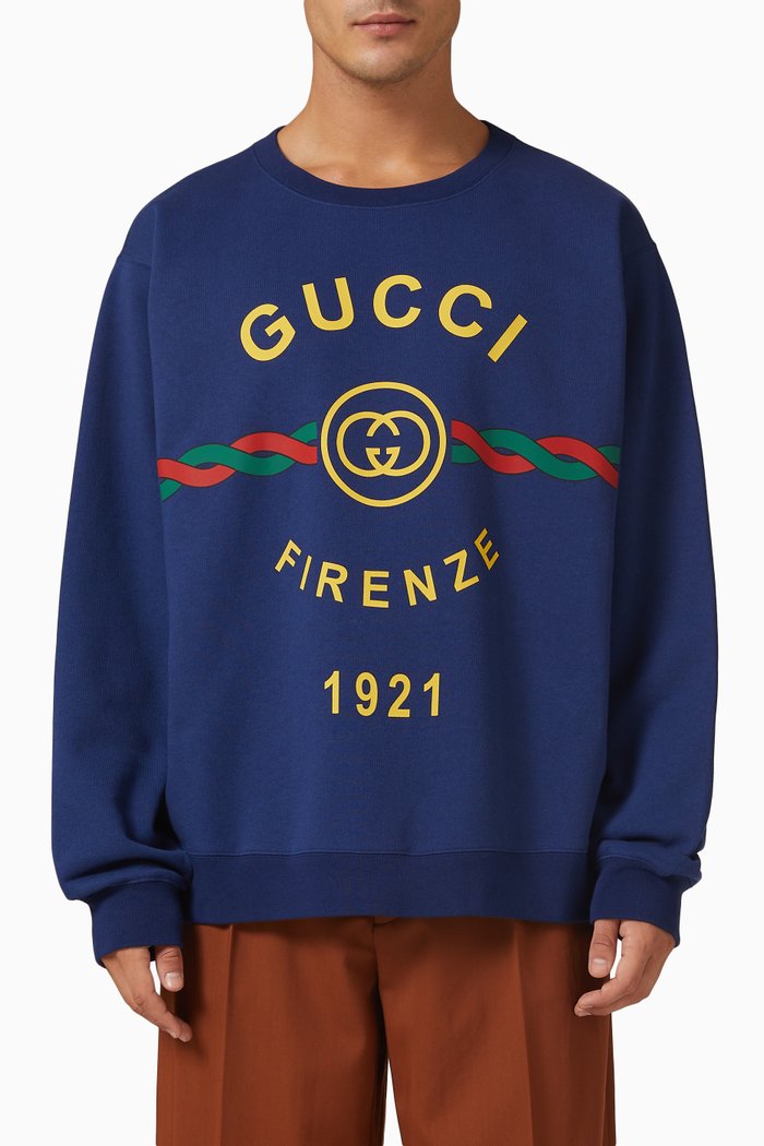 

Gucci Firenze 1921 Sweatshirt in Felted Cotton Jersey, Blue
