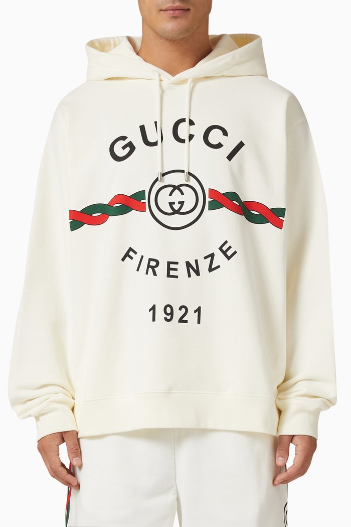 

Gucci Firenze 1921 Hooded Sweatshirt in Felted Cotton Jersey, Neutral