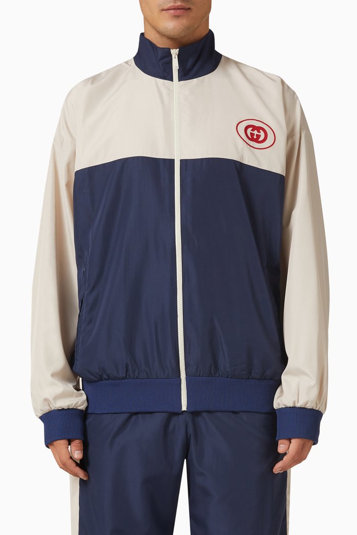 

Logo Zip Jacket in Technical Fabric, Blue