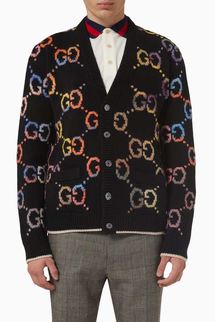

GG Cardigan in Wool Jacquard, Black