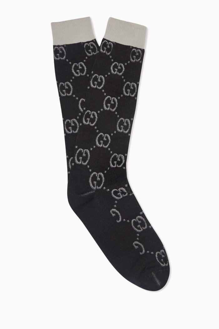 

GG Logo Socks in Technical Knit Fabric, Black