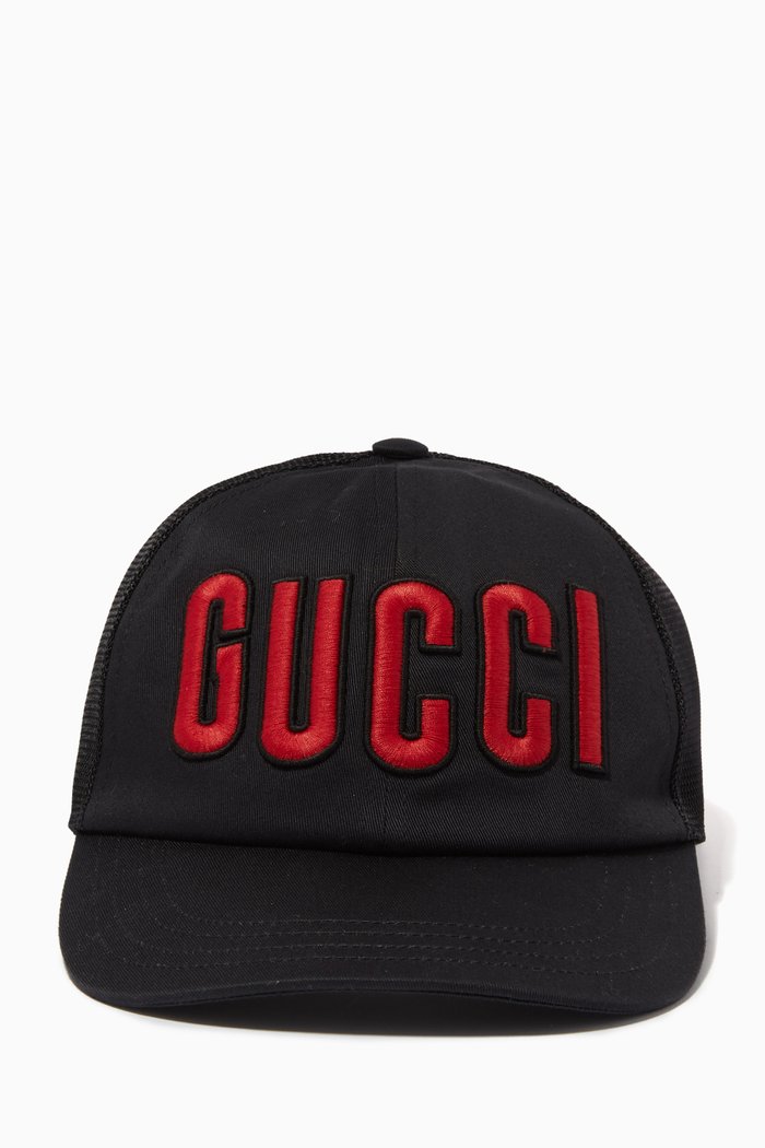 

Gucci Embroidered Patch Baseball Hat in Cotton Drill, Black