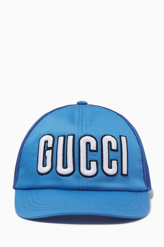 

Gucci Embroidered Patch Baseball Hat in Cotton Drill, Blue