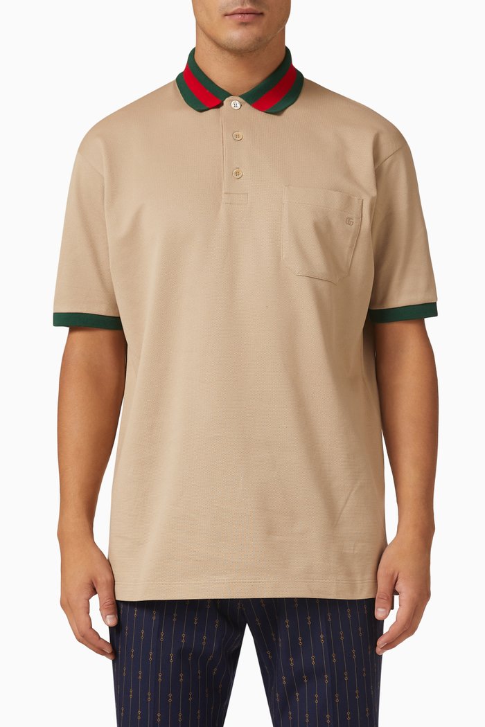 

Web Collar Polo Shirt in Stretch Cotton Piquet, Neutral