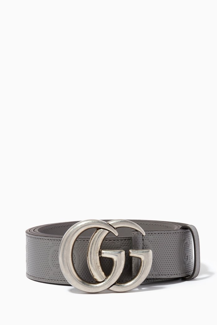 

GG Marmont Embossed Belt in Leather, Grey