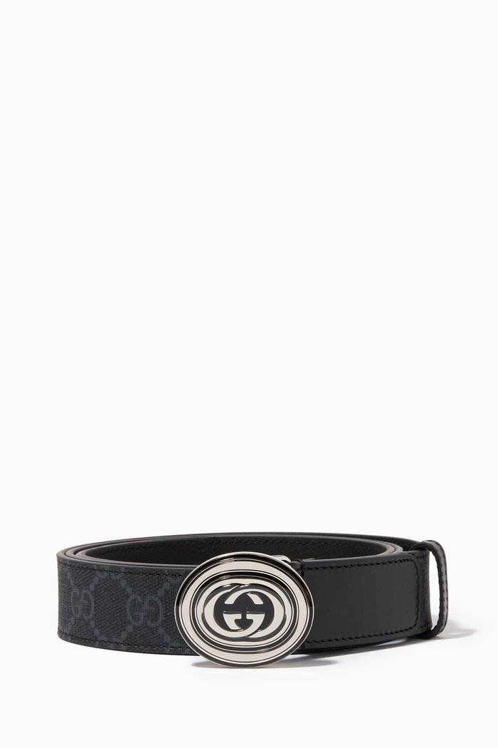 

Interlocking G Oval Buckle Belt in Logo Canvas, Black