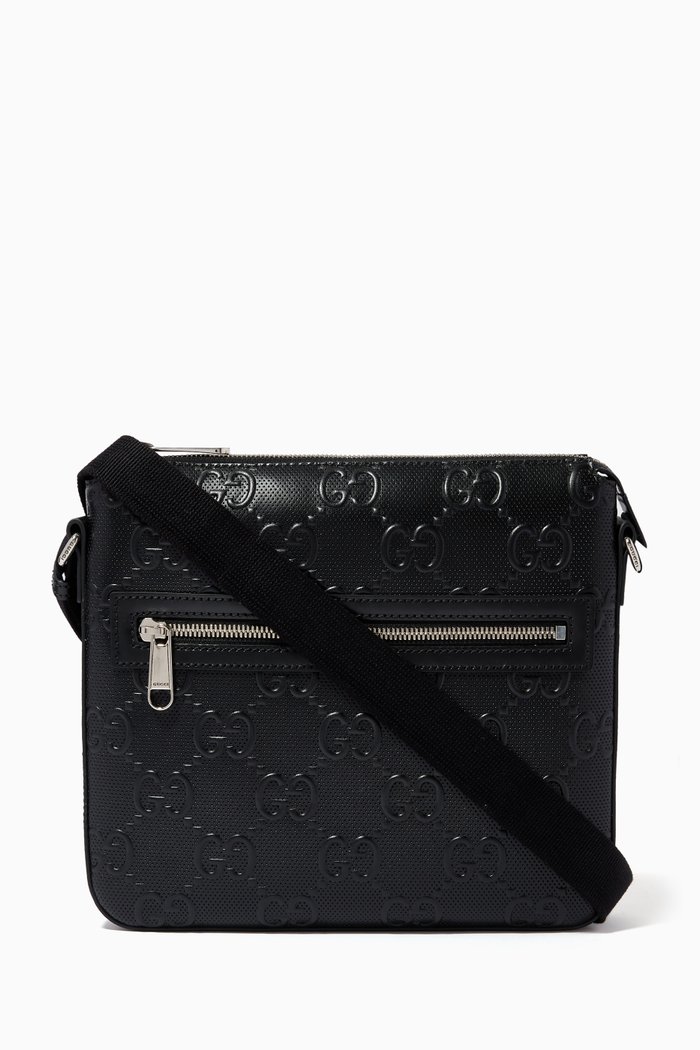 

GG Embossed Small Messenger Bag in Leather, Black
