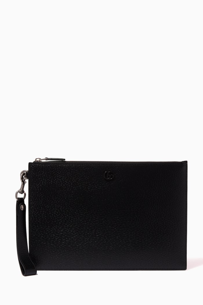 

GG Marmont Pouch in Textured Calfskin, Black