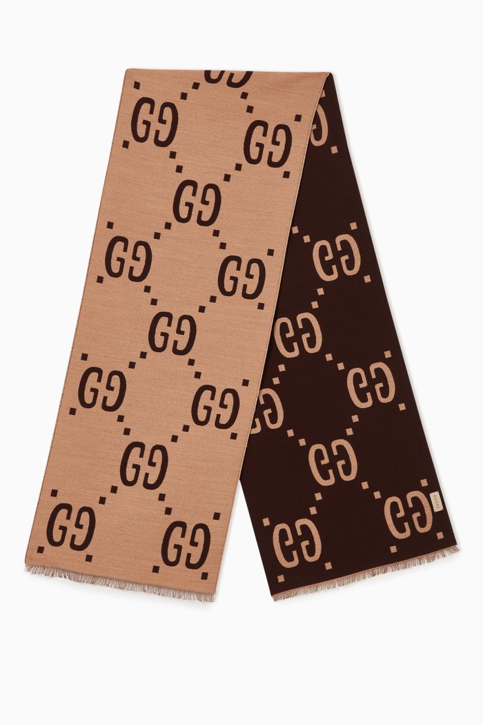 

GG Scarf in Jacquard Wool, Brown