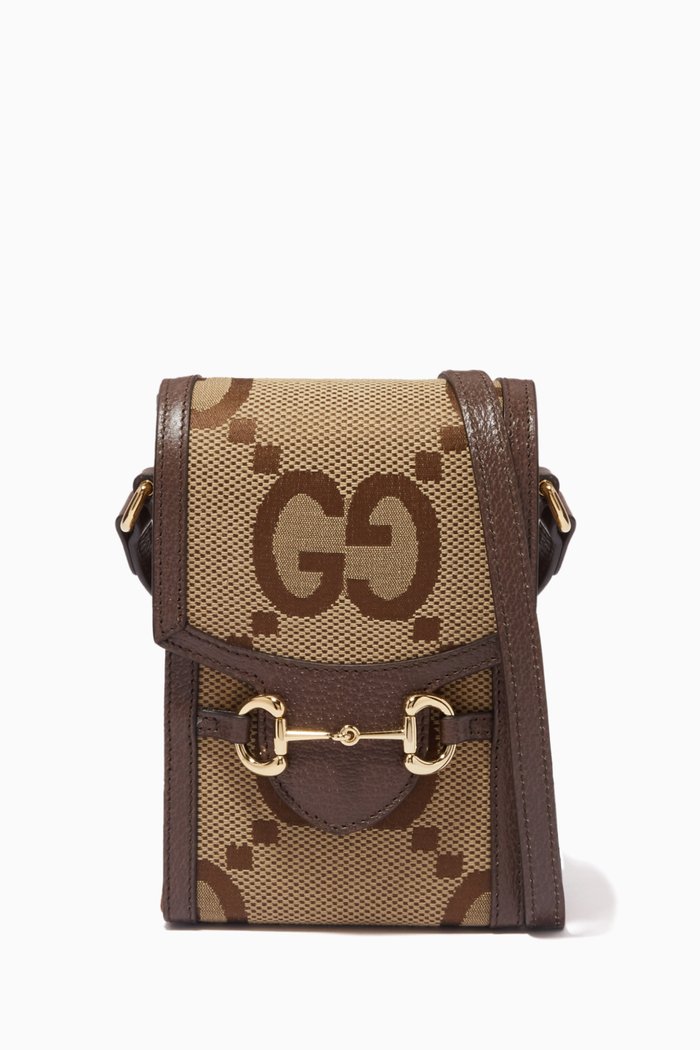 

Jumbo GG Mini Bag in Logo Canvas, Brown