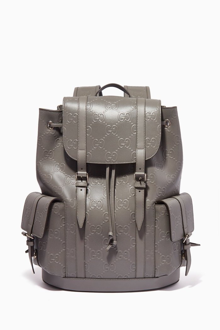 

Backpack in GG Embossed Leather, Grey