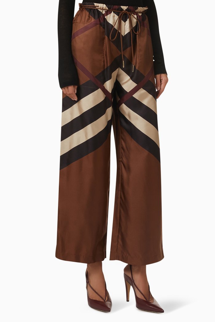 

Chevron Check Print Pants in Silk, Brown