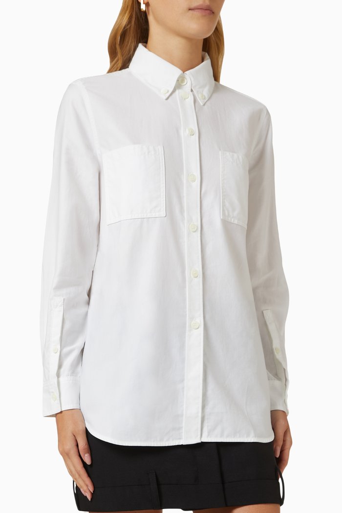 

Label Appliqué Shirt in Cotton Satin, White