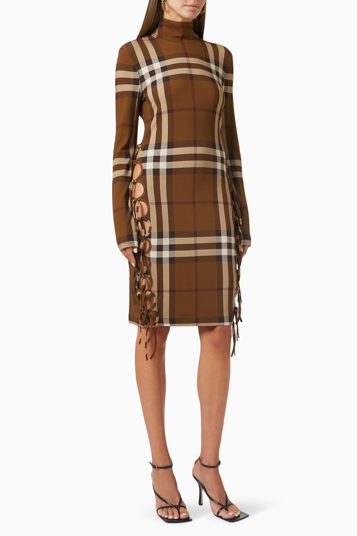 

Licia Check Dress in Stretch Jersey, Brown