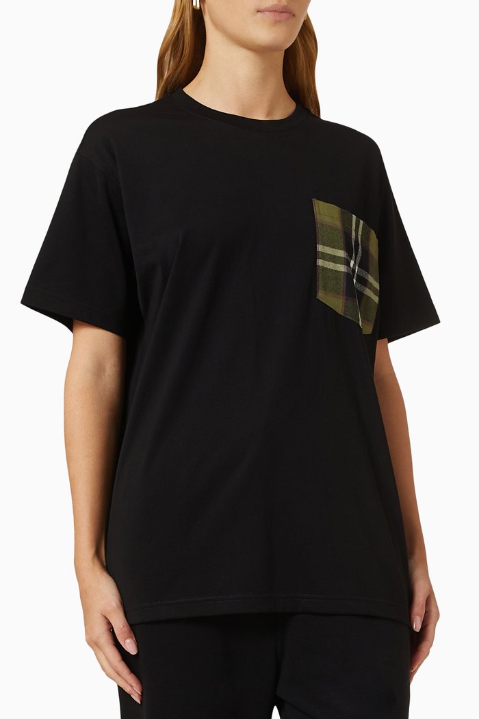 

Check Pocket Oversized T-shirt in Organic Cotton Jersey, Black