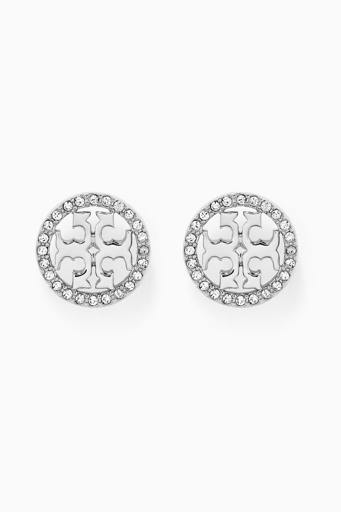 

Miller Pavé Crystal Logo Stud Earrings in Silver-plated Brass, Gold