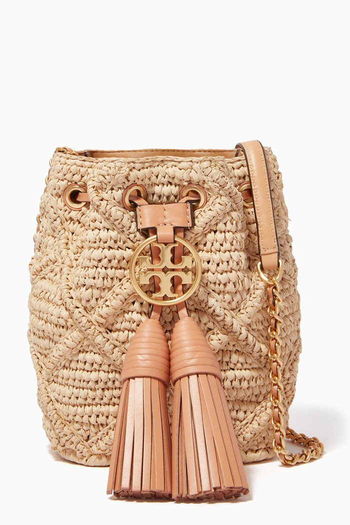 

Fleming Mini Bucket Bag in Soft Straw, Neutral