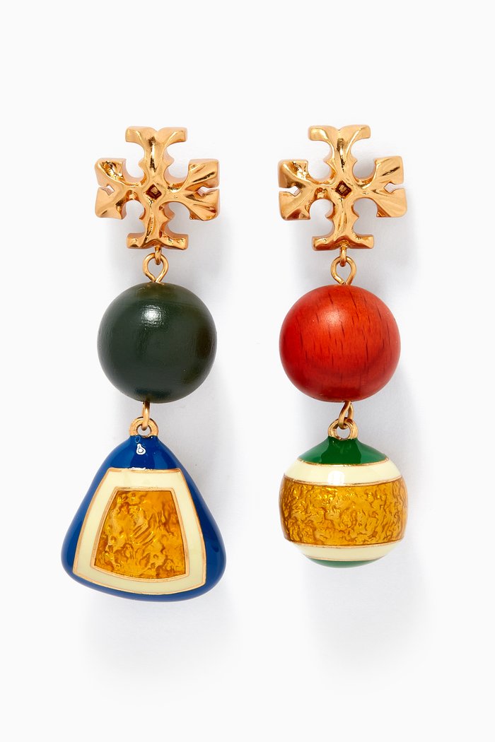 

Roxanne Double-Drop Logo Earrings in 18tkt Gold-plated Brass, Multicolour