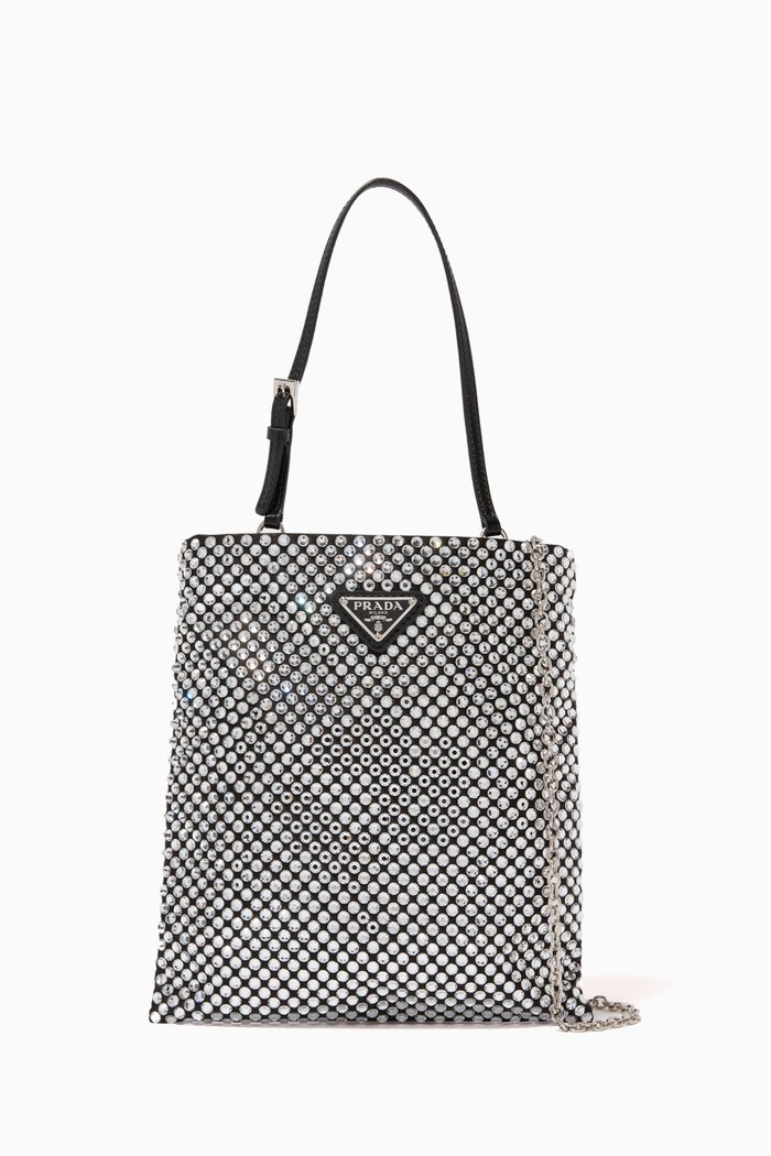 

Handbag in Crystal Satin & Leather, Silver