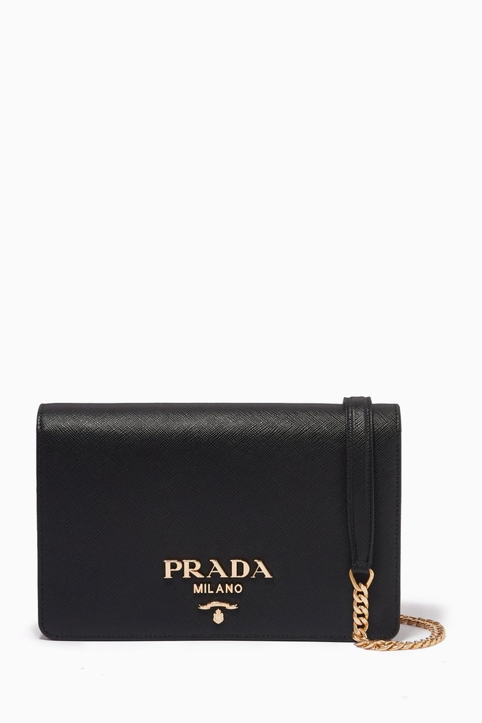 

Mini Shoulder Bag in Saffiano Leather, Black