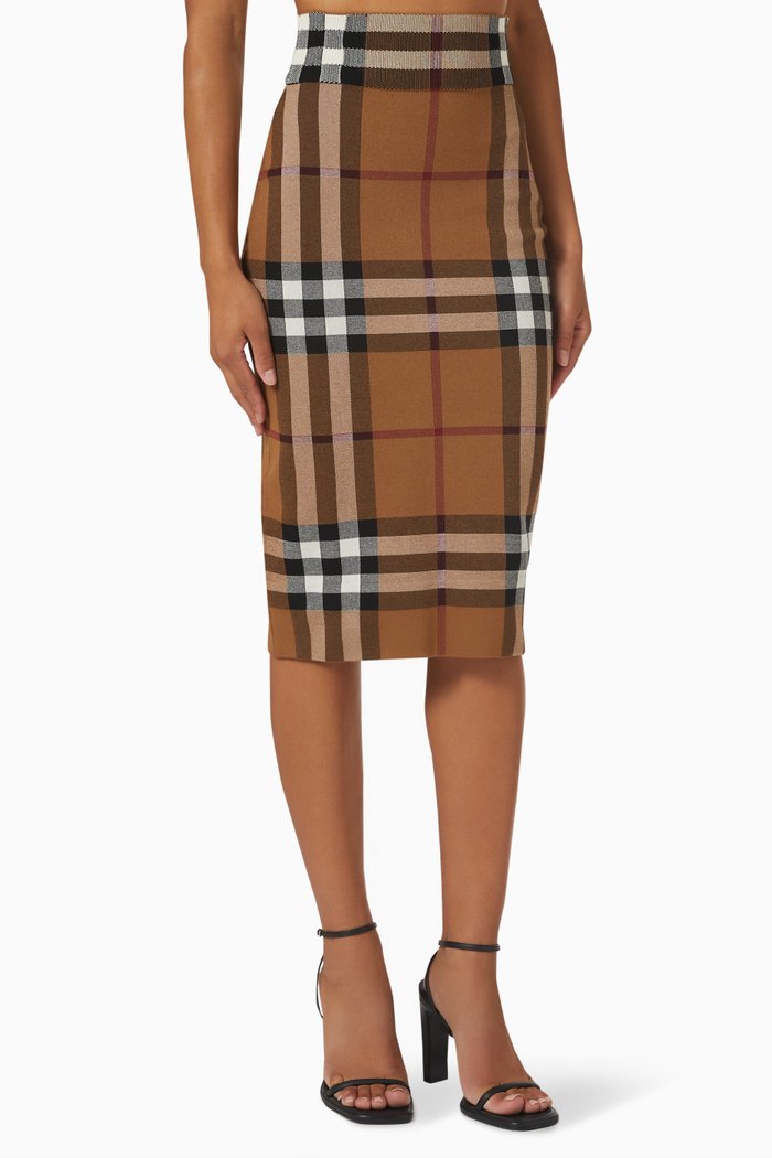 

Check Jacquard Skirt in Cotton, Brown