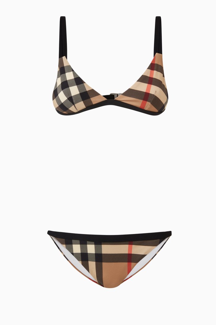 

Long Check Bikini Set in Stretch Nylon, Neutral