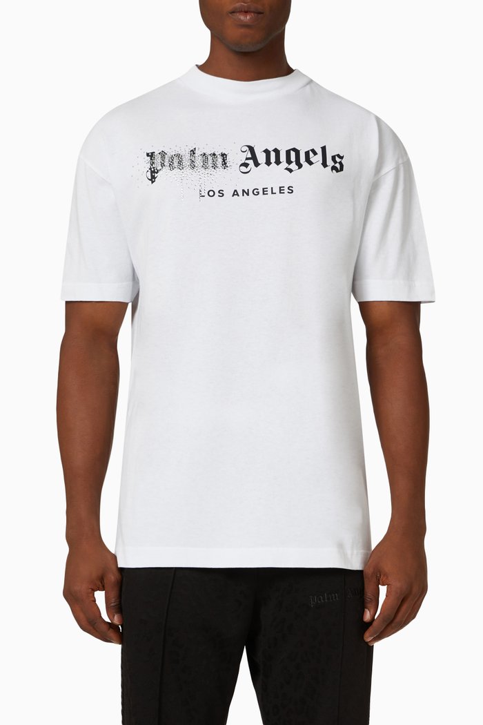 

Rhinestone Sprayed Logo T-shirt in Cotton Jersey, White