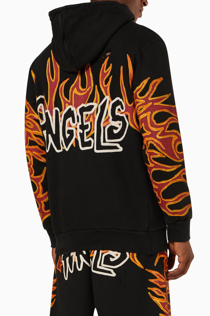 

Graffiti Flames Logo Hoodie in Cotton Terry, Black