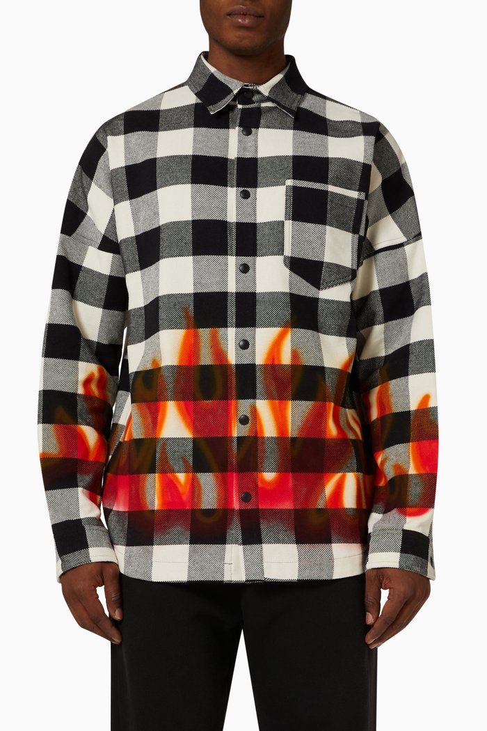 

Burning Flame Logo Overshirt in Cotton Fleece, Black