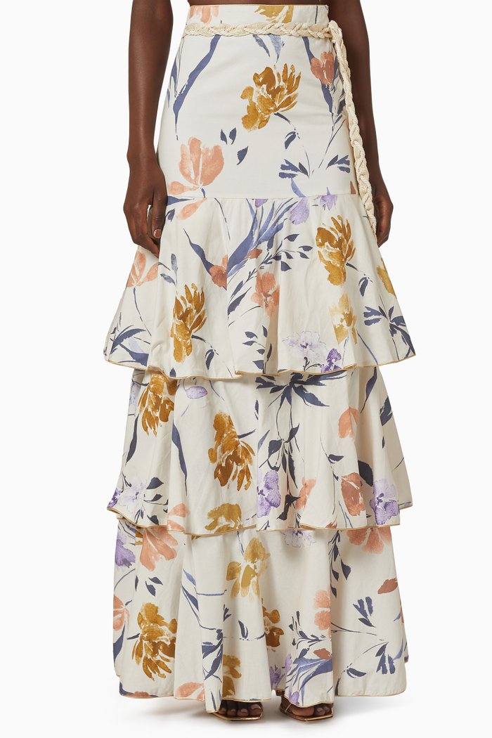 

Wallis Tiered Skirt in Cotton, Neutral