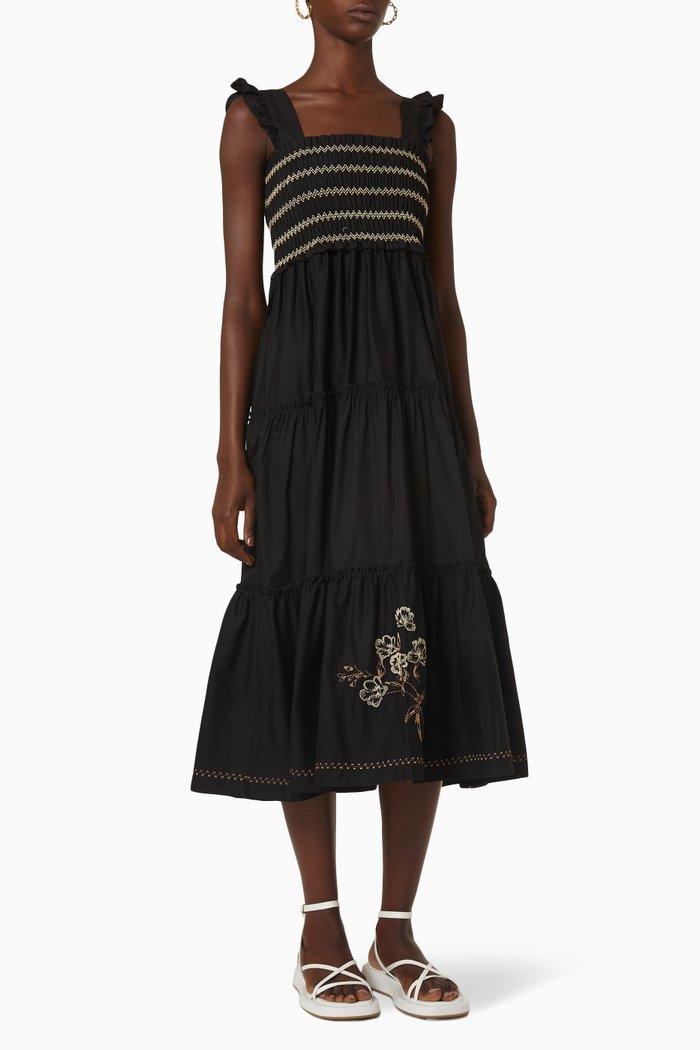 

Berenice Tiered Dress in Cotton, Black