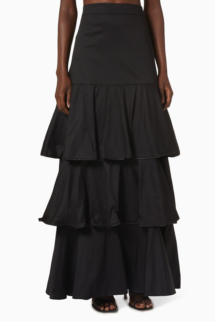Wallis Tiered Skirt in Cotton, Black
