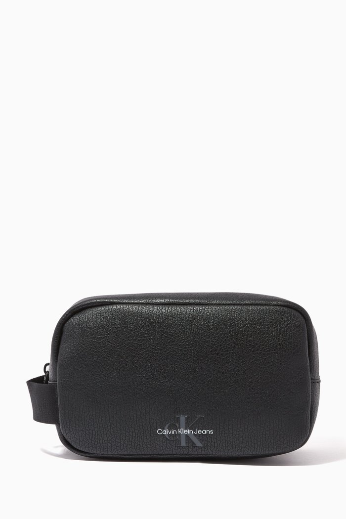 

Logo Wash Bag in Faux Leather, Black