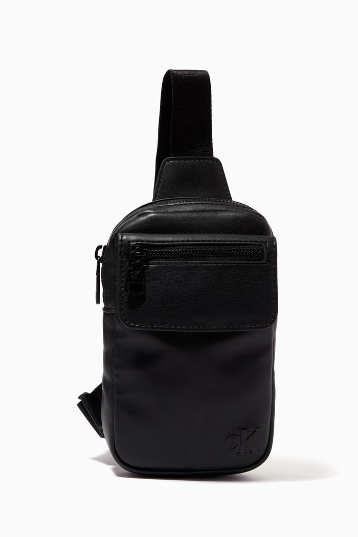 

Monogram Small Crossbody Bag in Faux Leather, Black