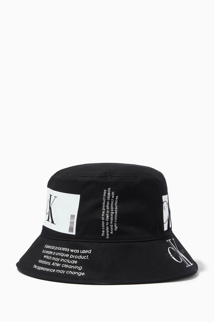 

All-over Logo Print Bucket Hat in Cotton Twill, Black