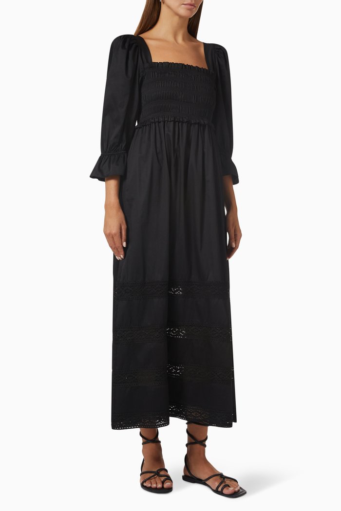 

Jasmine Smocked Maxi Dress in Cotton, Black