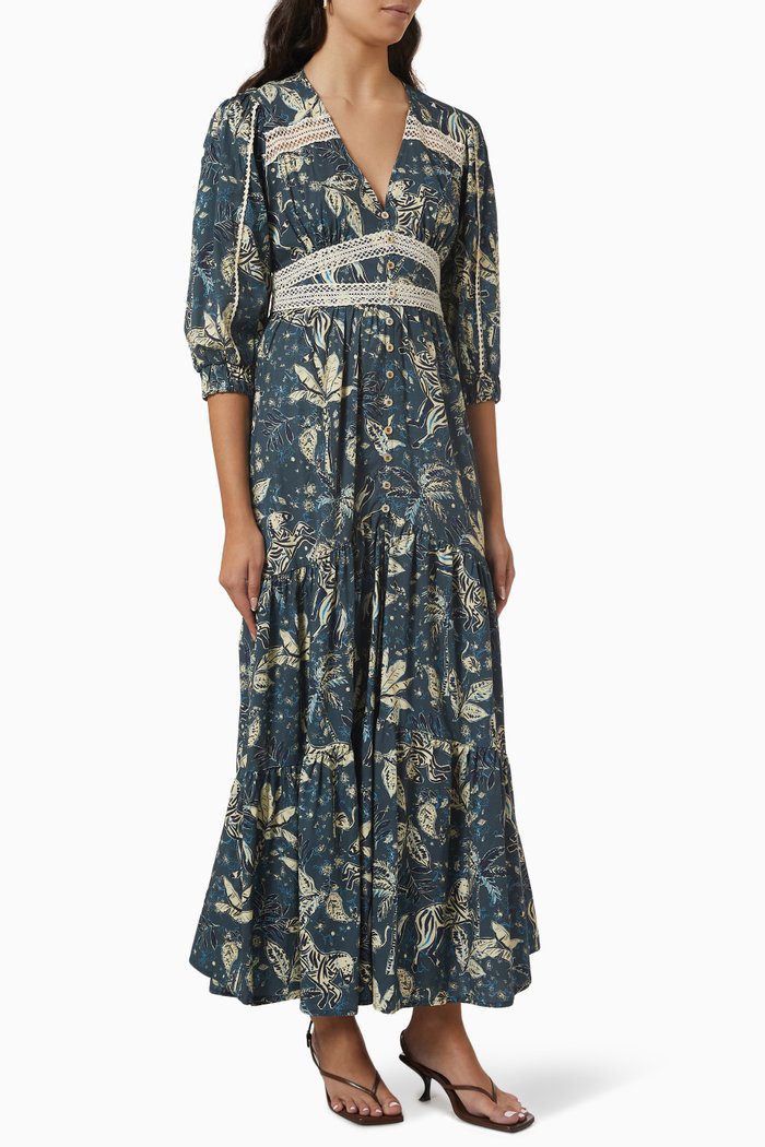 

Seurat Floral-print Crochet-trim Maxi Dress in Cotton, Blue